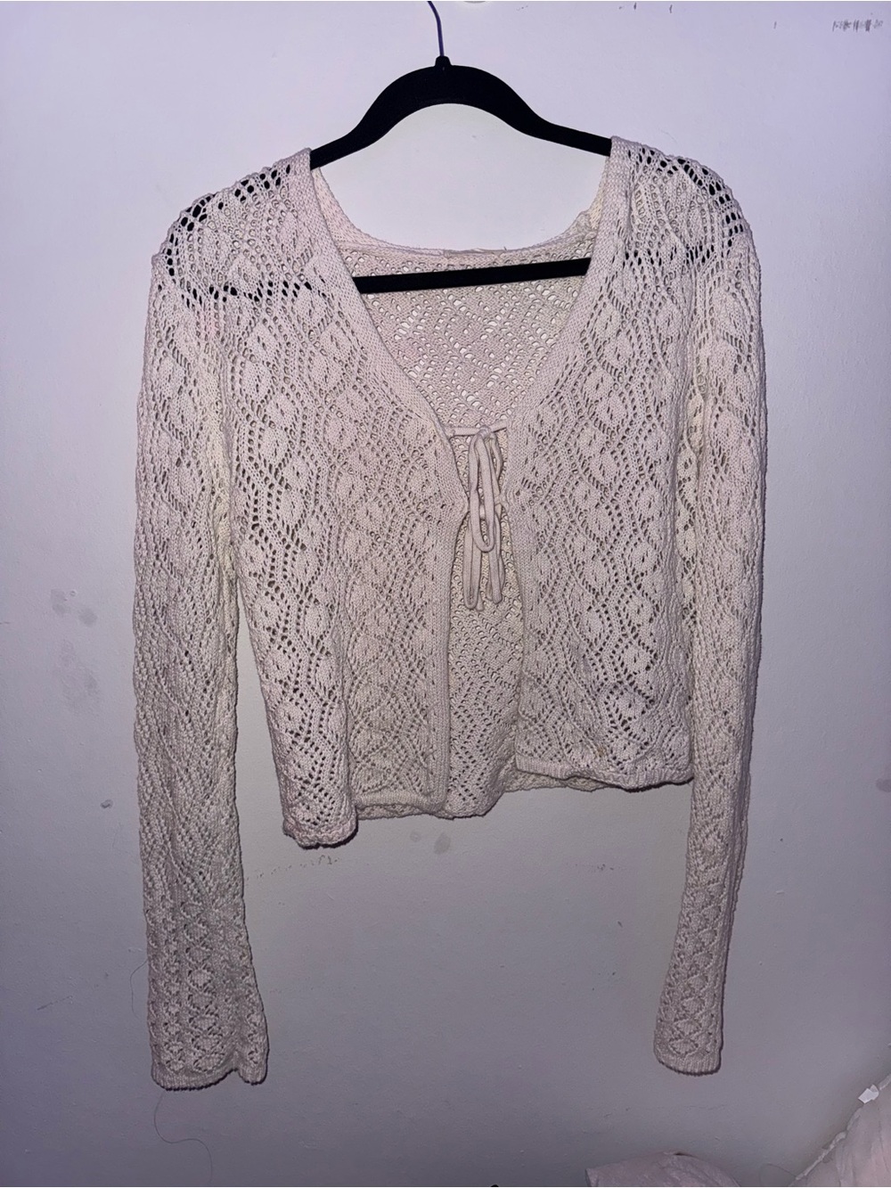 ILLA ILLA Cream Crochet Tie-Front Sweater Cardigan